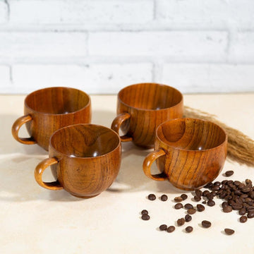 Round Wooden Tea & Coffee Mug Set (200 ml) (Pack of 4)